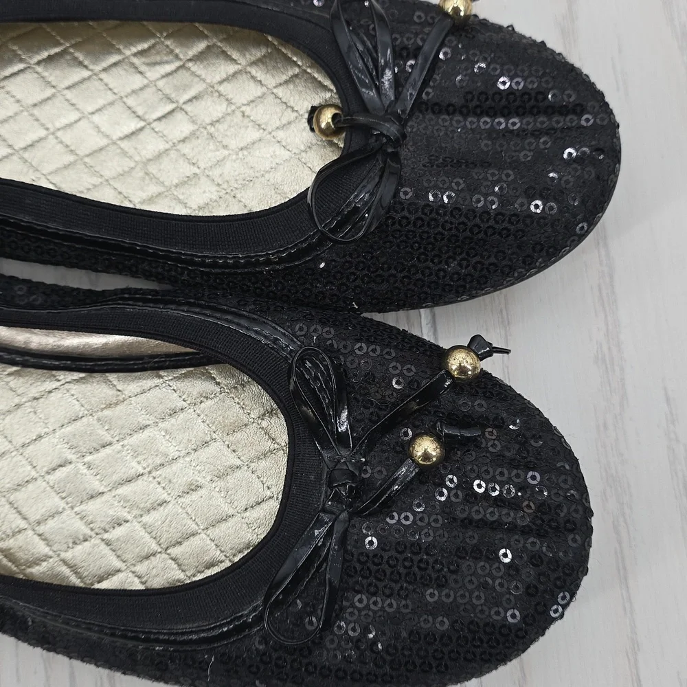 J. Khaki Black‎ Sequence Ballet Flats with Bow Kori 4.5M
